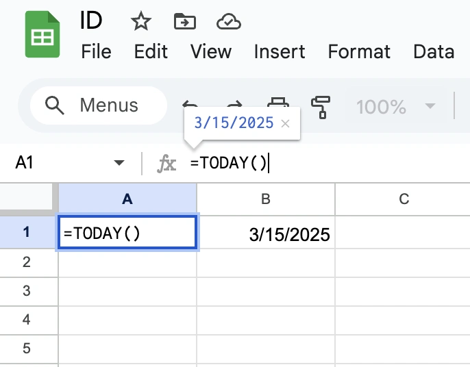 Todays Date in Excel or Sheets 1